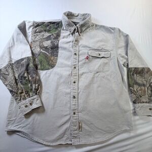 Winchester Outdoors Camo Patch Button Up Shirt Men‎ L Canvas Hunting Workwear